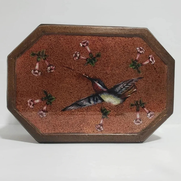Amilkar  Peruvian Reverse Painted Glass and Wood Hummingbird Jewelry Box - Picture 2 of 15